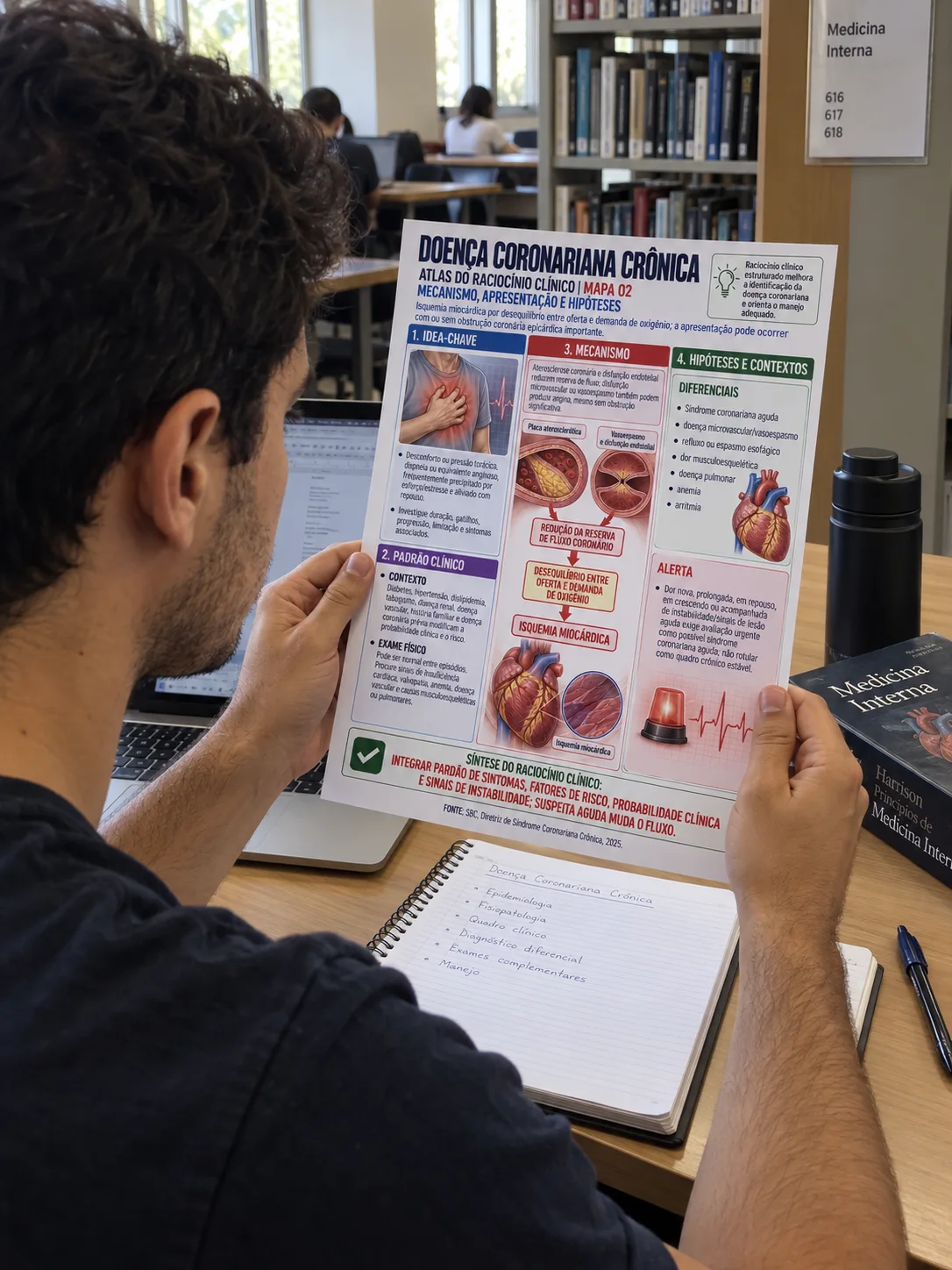Estudante consulta um mapa impresso do Atlas na biblioteca