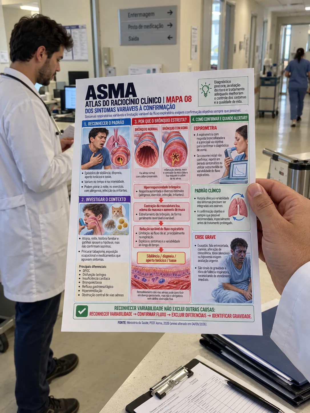 Médico consulta um mapa do Atlas durante uma pausa na rotina hospitalar